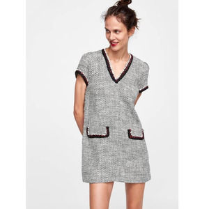 Zara Tweed Shift Dress with Braided Trim Detail Size Medium and Large available